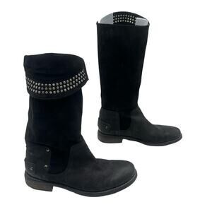 NEW AGE - OXS - Italian black leather/suede women's boots Studded - size 9 EU40